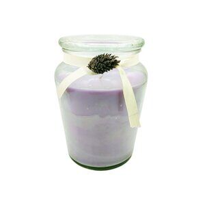 Candle Glass Jar Lavender Scented Lid Ribbon Pinecone Accent 18oz Purple